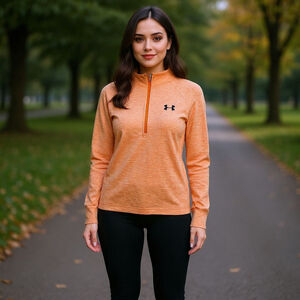 Under Armour Medium Orange Half Zip Long Sleeve Shirt Loose Heat Gear